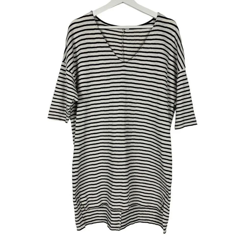 Zara Striped Tunic Dress size Medium Black Cream